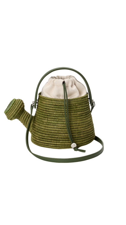 Watering Can Bag in Raffia and Calfskin