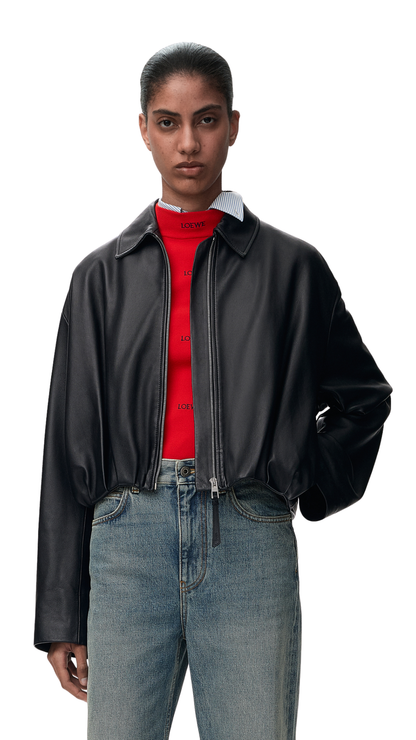 Draped Jacket in Black Nappa Lambskin