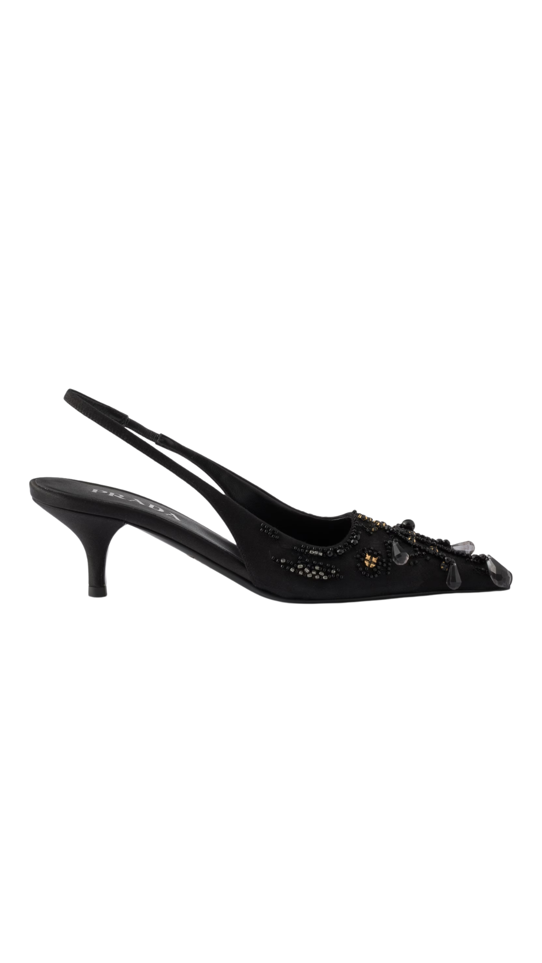 Embroidered Satin Slingback Pumps in Black