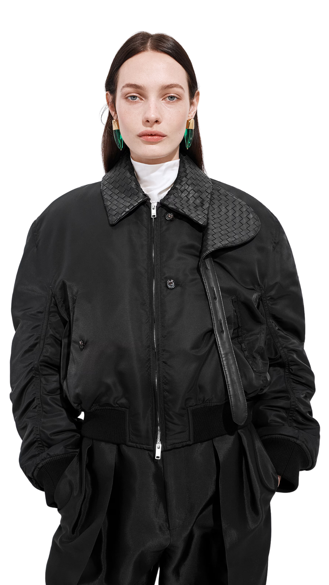 Padded Nylon Bomber in Double Black