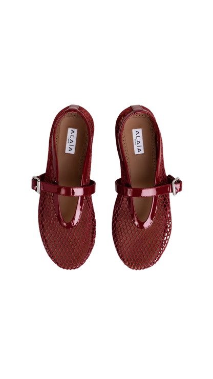 Ballet Flats in Carmine Fishnet