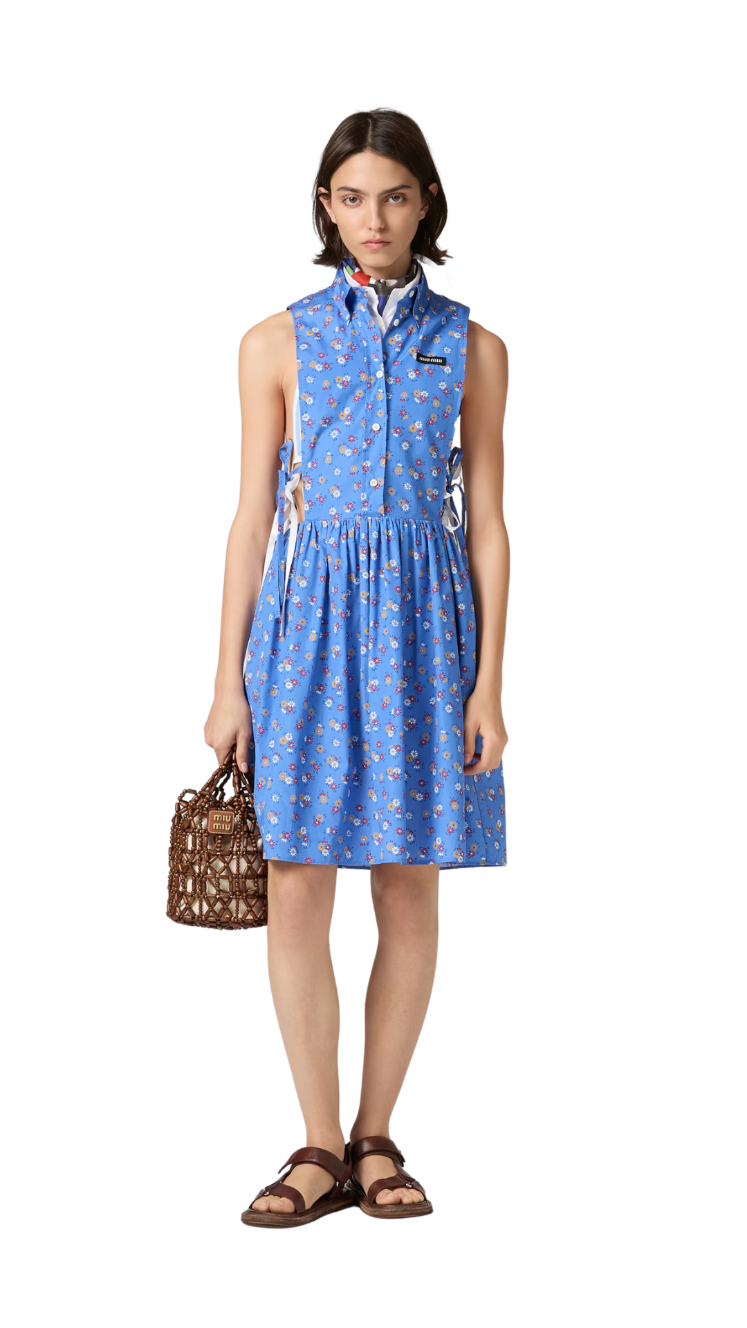 Poplin Side Tie Dress in Periwinkle/Ruby