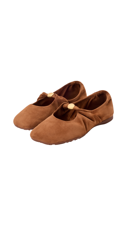 Pebble Soft Ballerina in Tan Suede Goatskin