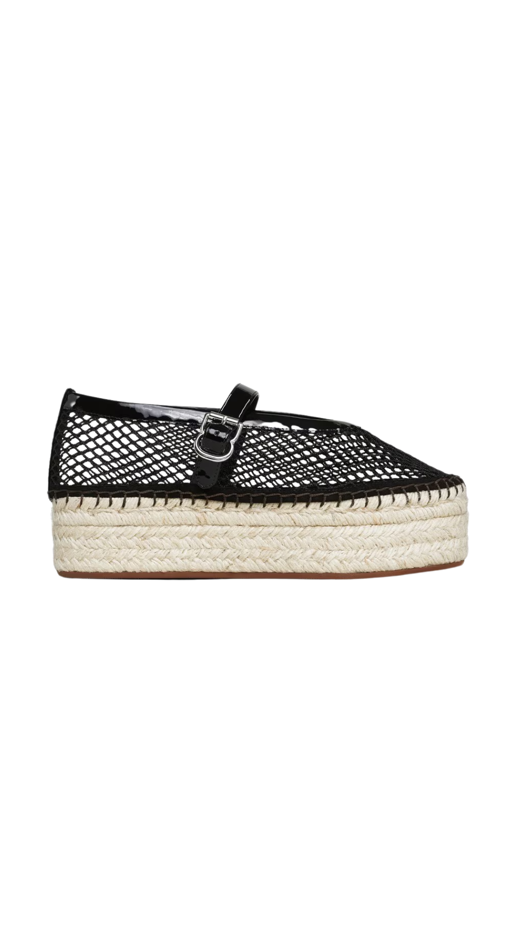 Espadrilles in Black Fishnet and Pantent Leather