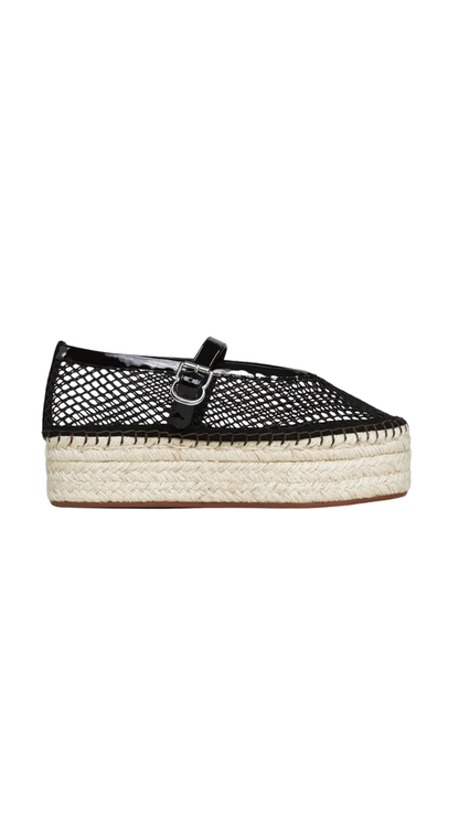 Espadrilles in Black Fishnet and Pantent Leather