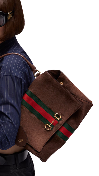 Paparazzo Medium Top Handle Bag in Brown Suede