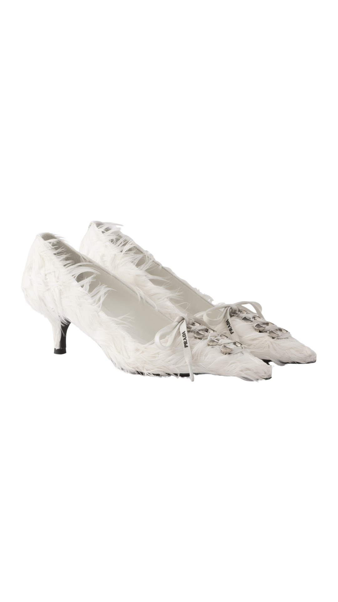 Feather-Embellished Satin Pumps in White