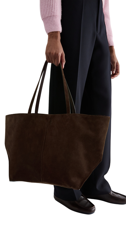 Linea Tote Large-Sized Suede Tote Bag in Chocolate Plum