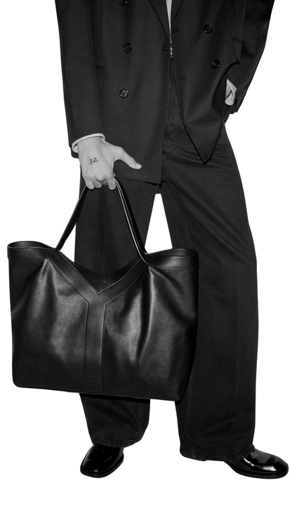 Y Large Tote in Grey Leather