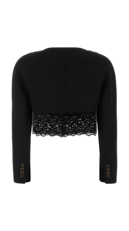 Cropped Lace-Hem Cardigan in Black