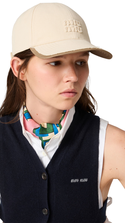 Drill and Poplin Baseball Cap in Ecru/Cork