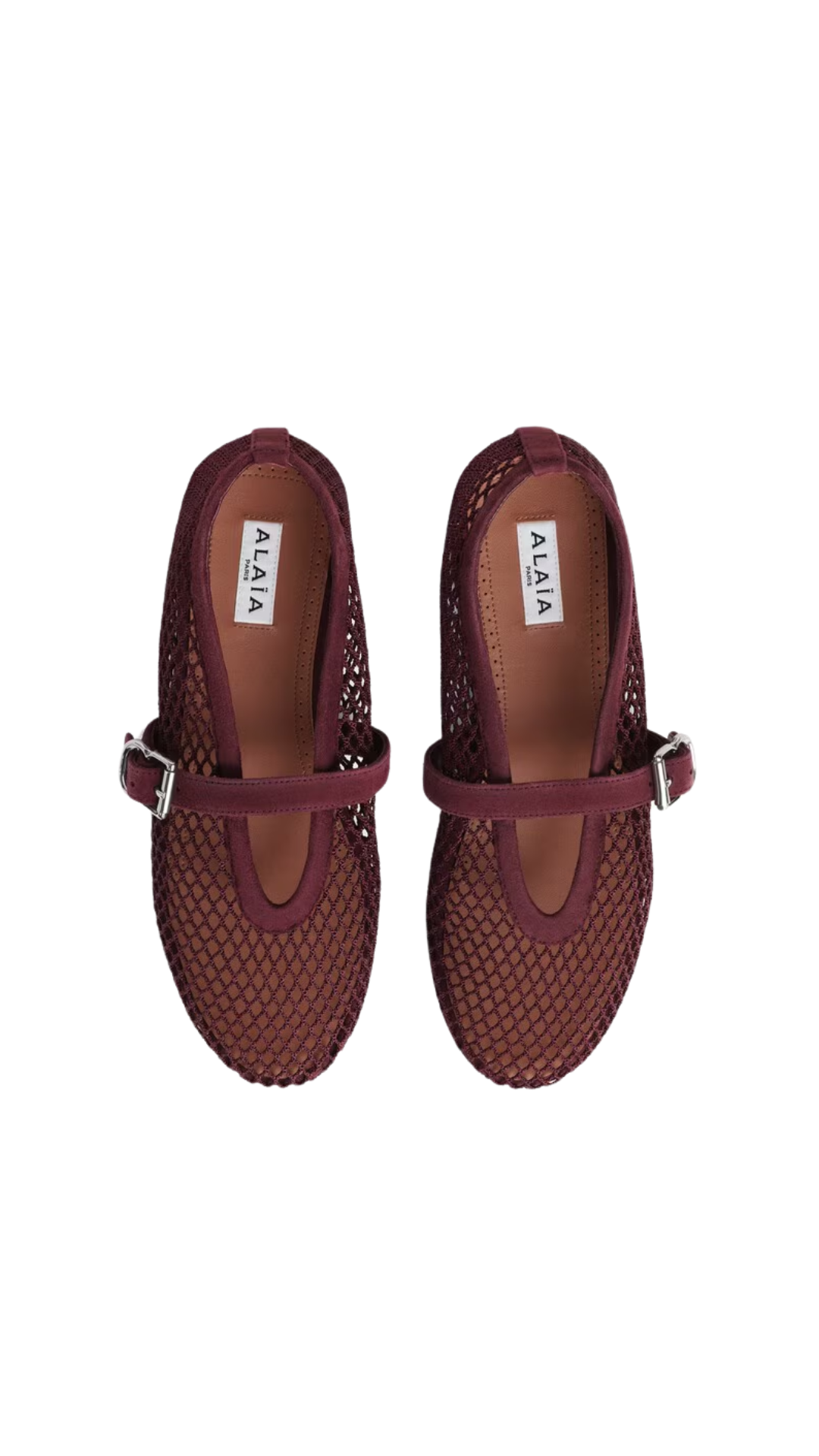 Ballet Flats in Garnet Red Fishnet and Suede