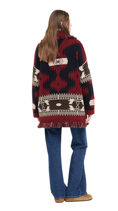 Icon Jacquard Cardigan in Charcoal/Russet Red