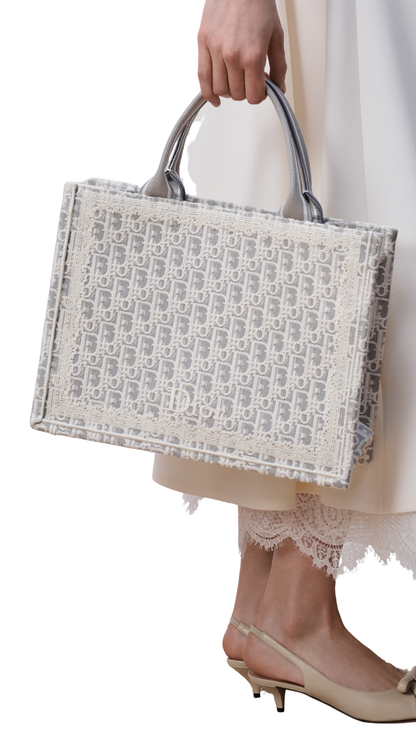Medium Dior Book Tote with Strap in Latte and Gray