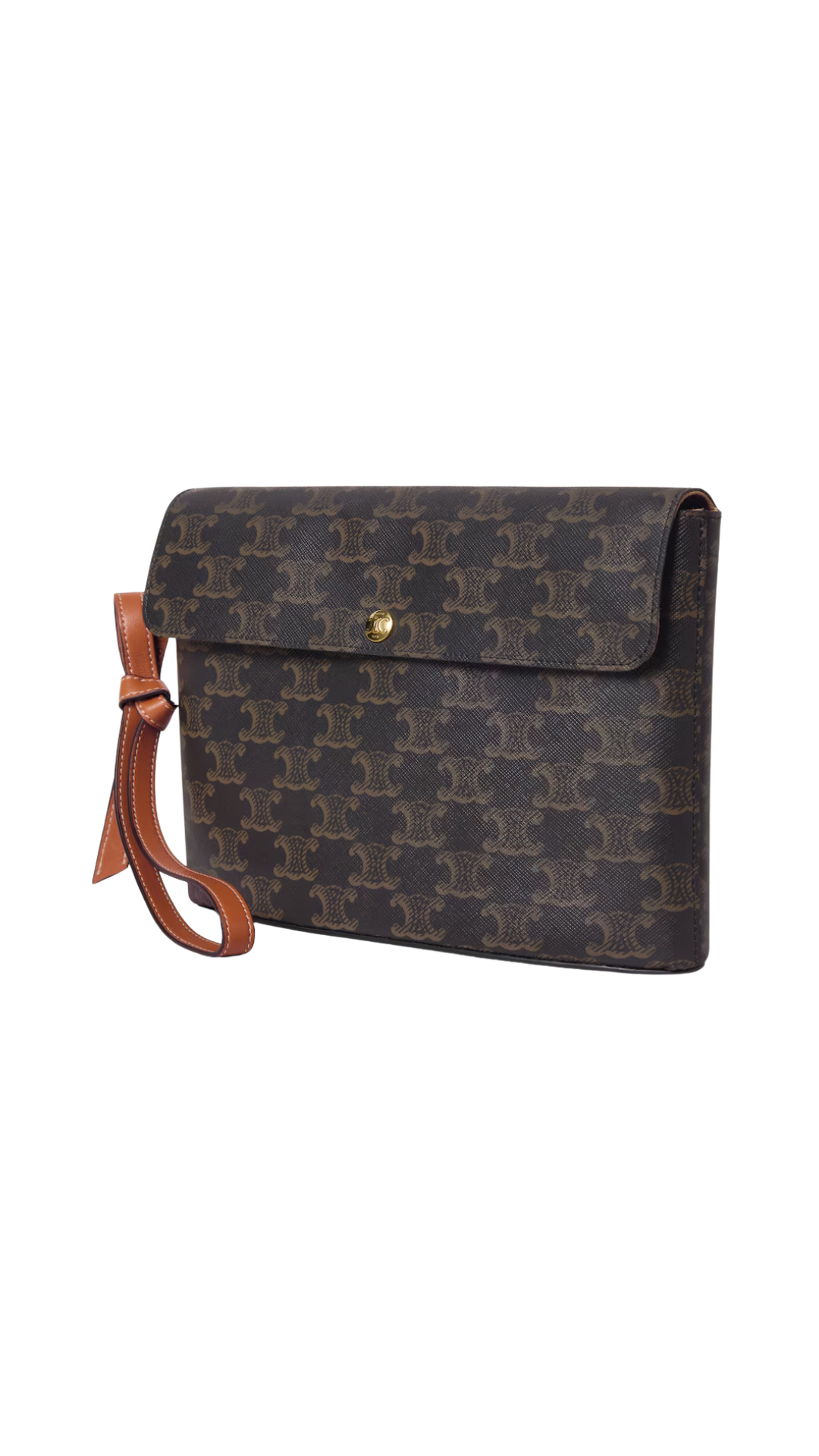 Medium Flap Pouch in Tan Shiny Triomphe Canvas and Lambskin