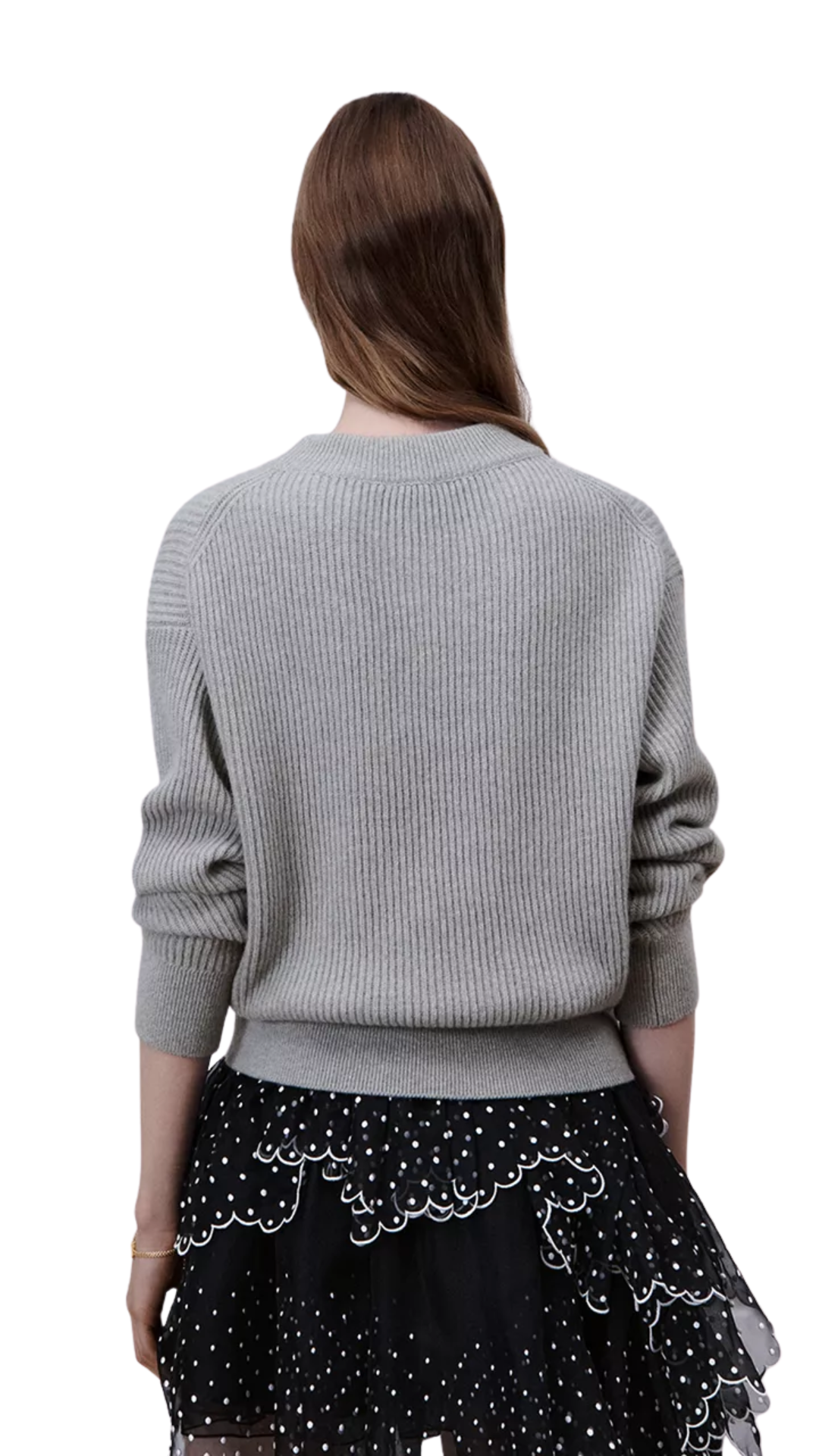 Oversized Sweater in Gray Wool and Cashmere Ribbed Knit
