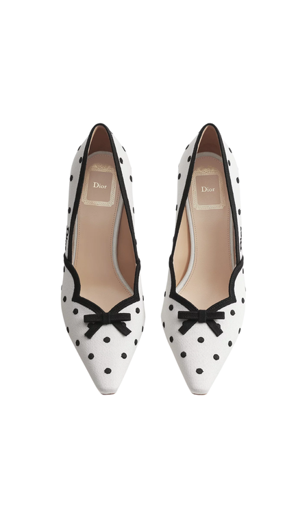 Romance Pump White Cotton Embroidered with Black PolkaDior Motif