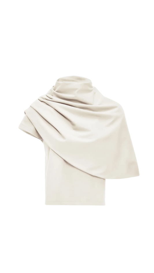 T-Shirt with Draped Cape in Cream
