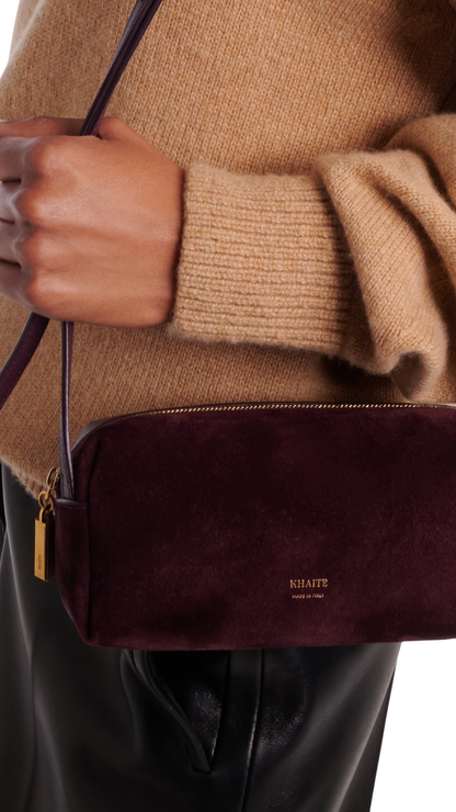 Kye Suede and Leather Shoulder Bag in Burgundy