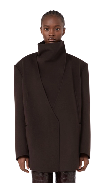 Straight Pure Wool Jacket in Coffee