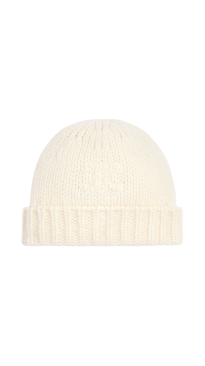 Triomphe Beanie in Off White Cashmere and Silk