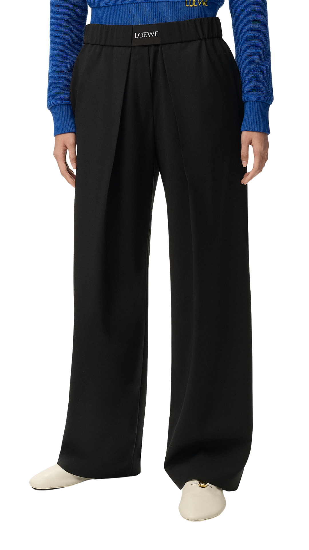 Elasticated Trousers in Black Wool