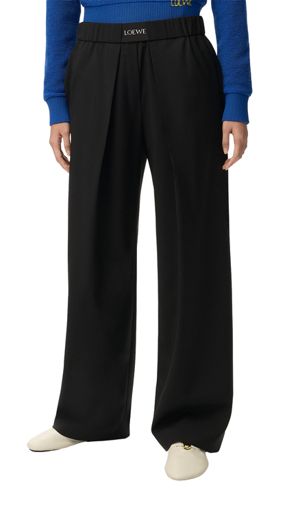 Elasticated Trousers in Black Wool