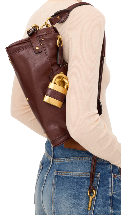 Small Paddington Bag with Strap in Crafty Brown Grained Leather