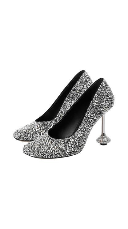 Toy pump in Silver Suede and Strass