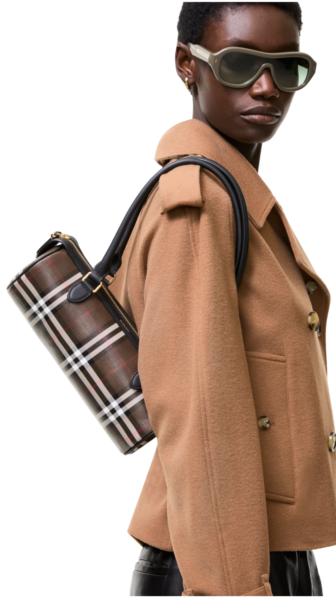 Mini Check Barrel Bag in Chocolate Brown