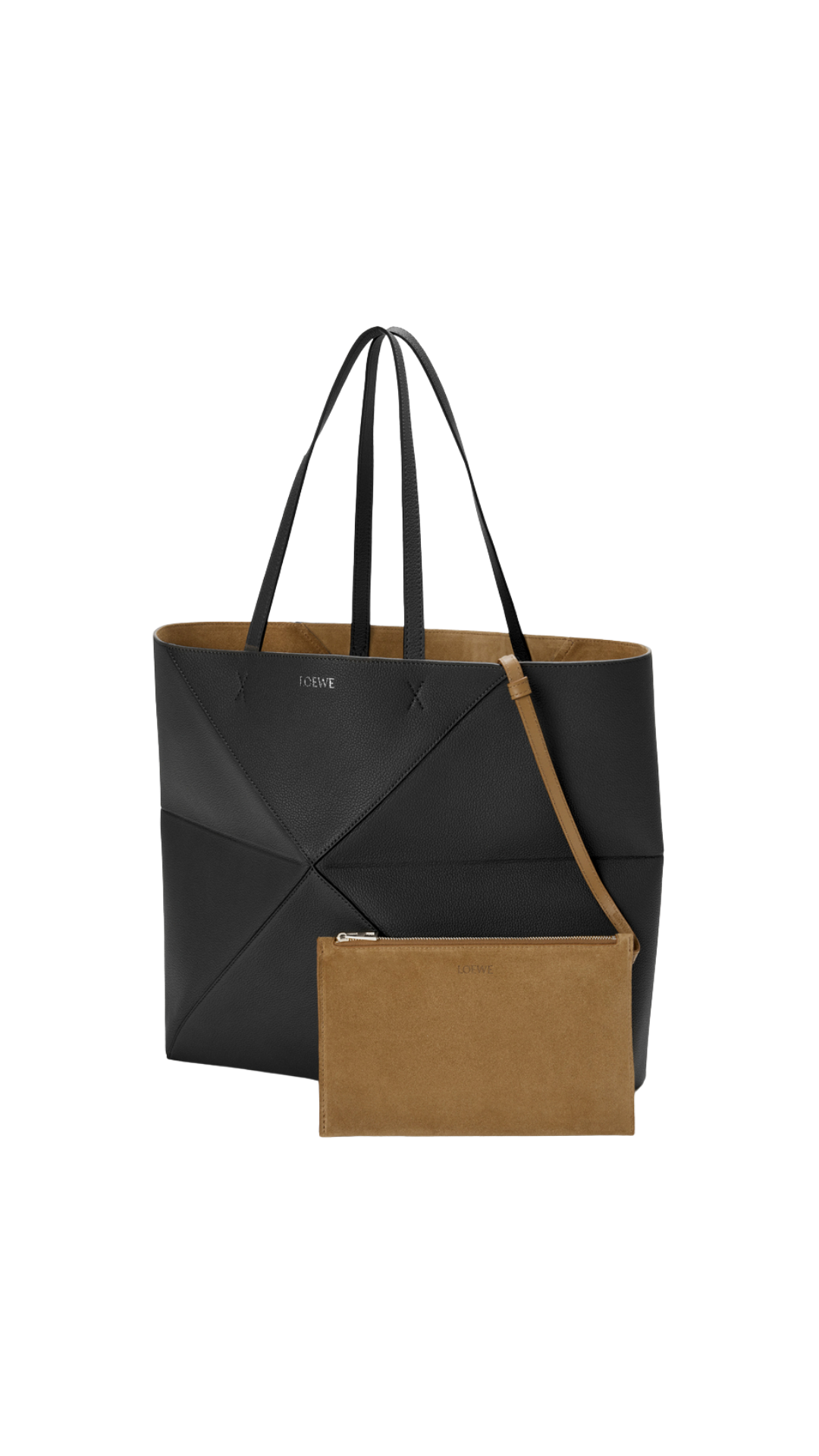 Large Horizontal Puzzle Fold Tote in Black Soft Grained Calfskin