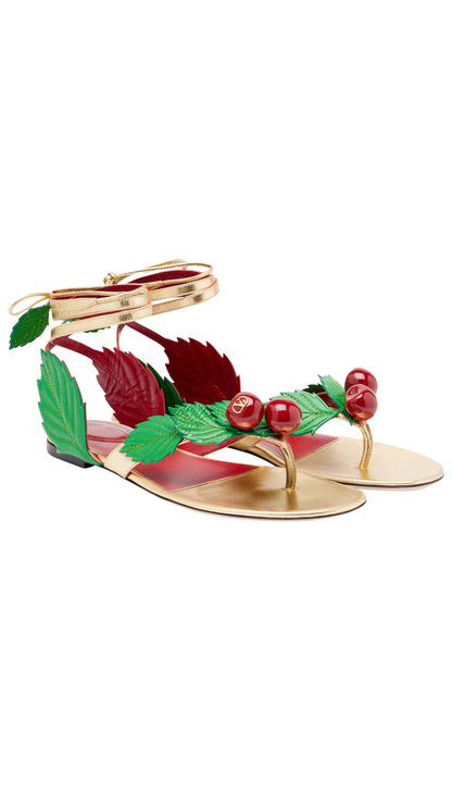 Cherryfic Metallic Leather Thong Sandals