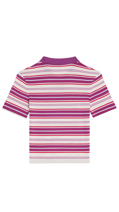 Polo Sweater in White / Purple Striped Cotton