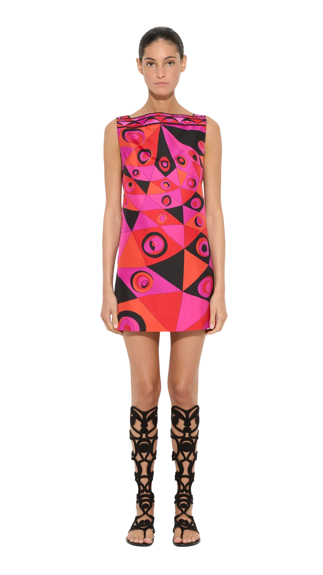 Occhi Print Silk Dress in Fuchsia and Black