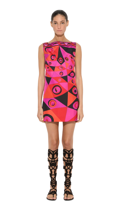 Occhi Print Silk Dress in Fuchsia and Black