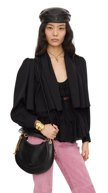 Small Chloé Banana Zipped Hobo in Black Soft Leather