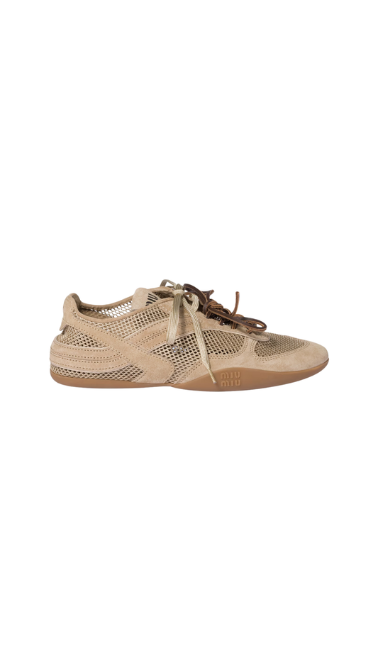 Gymnasium Mesh and Suede Sneakers in Desert Beige