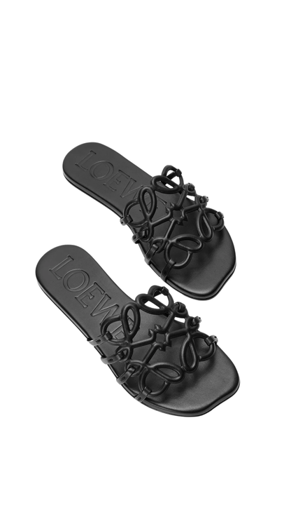 Petal Anagram Slide in Black Soft Calfskin