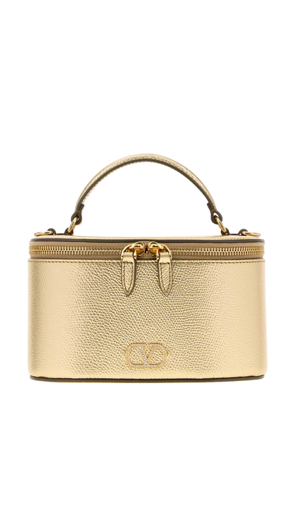 Vlogo Leather Top Handle Bag in Gold