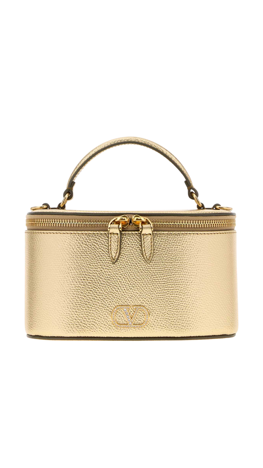 Vlogo Leather Top Handle Bag in Gold