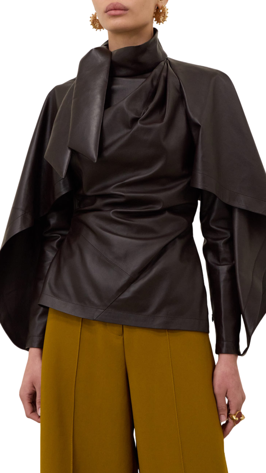 Valiant Draped Leather Top in Chocolate
