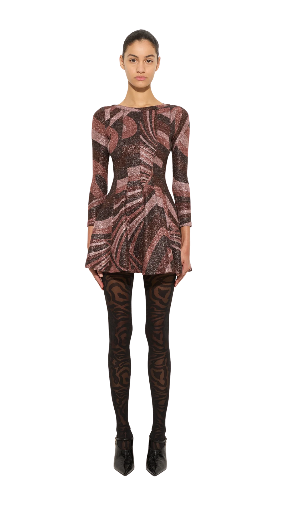 Iride Print Lurex Jersey Dress in Brown and Pink