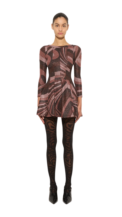 Iride Print Lurex Jersey Dress in Brown and Pink