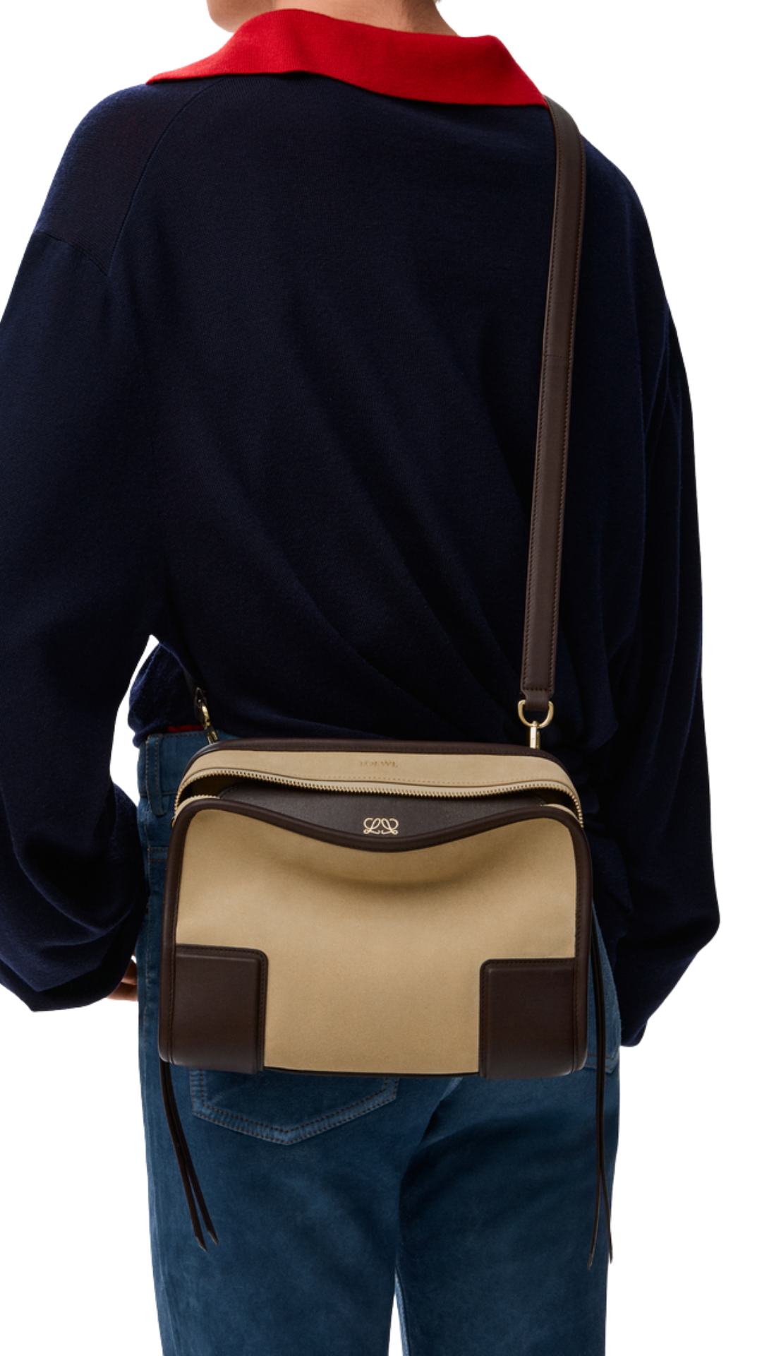 Small Amazona 180 Bag in Suede in Oro/Chocolat