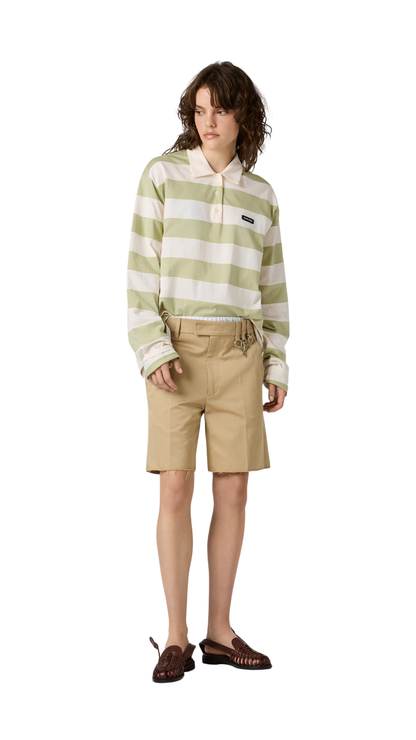 Striped Jersey Polo Shirt in Pale Rose/Agave