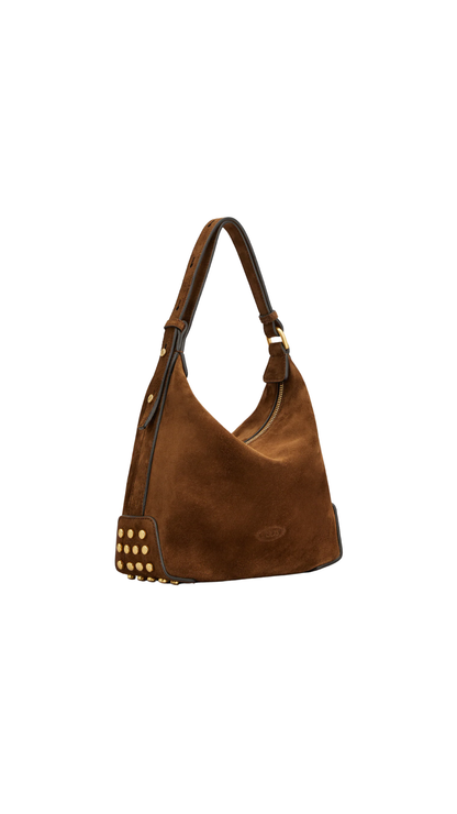 Metal Dots Mini Bag in Brown Suede