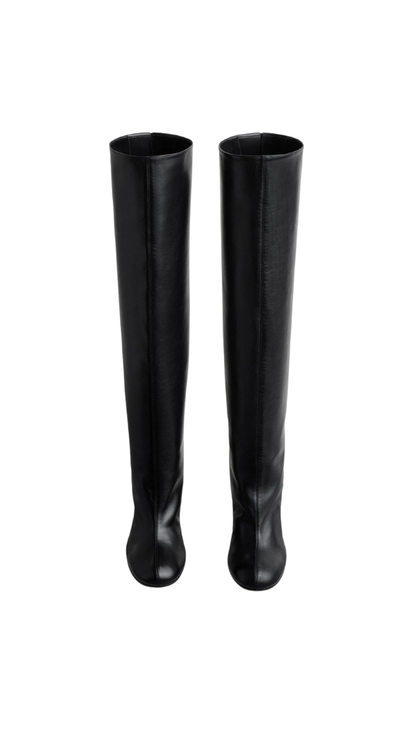 Slouchy High Boot in Black Leather