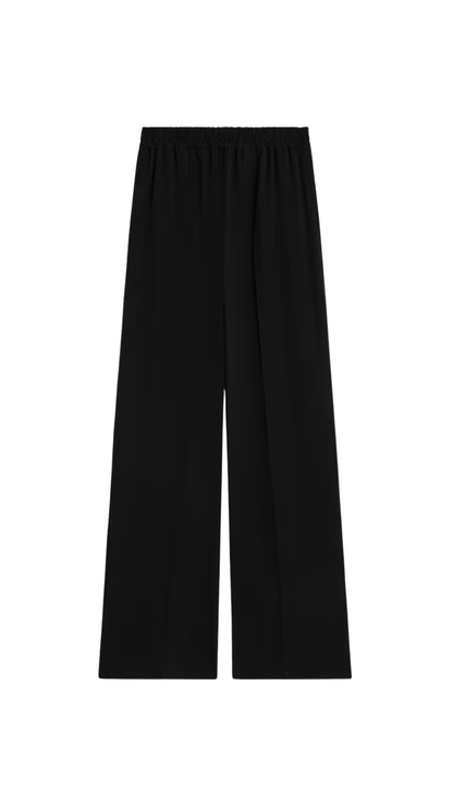 Pull-On Trousers in Black Wool Twill