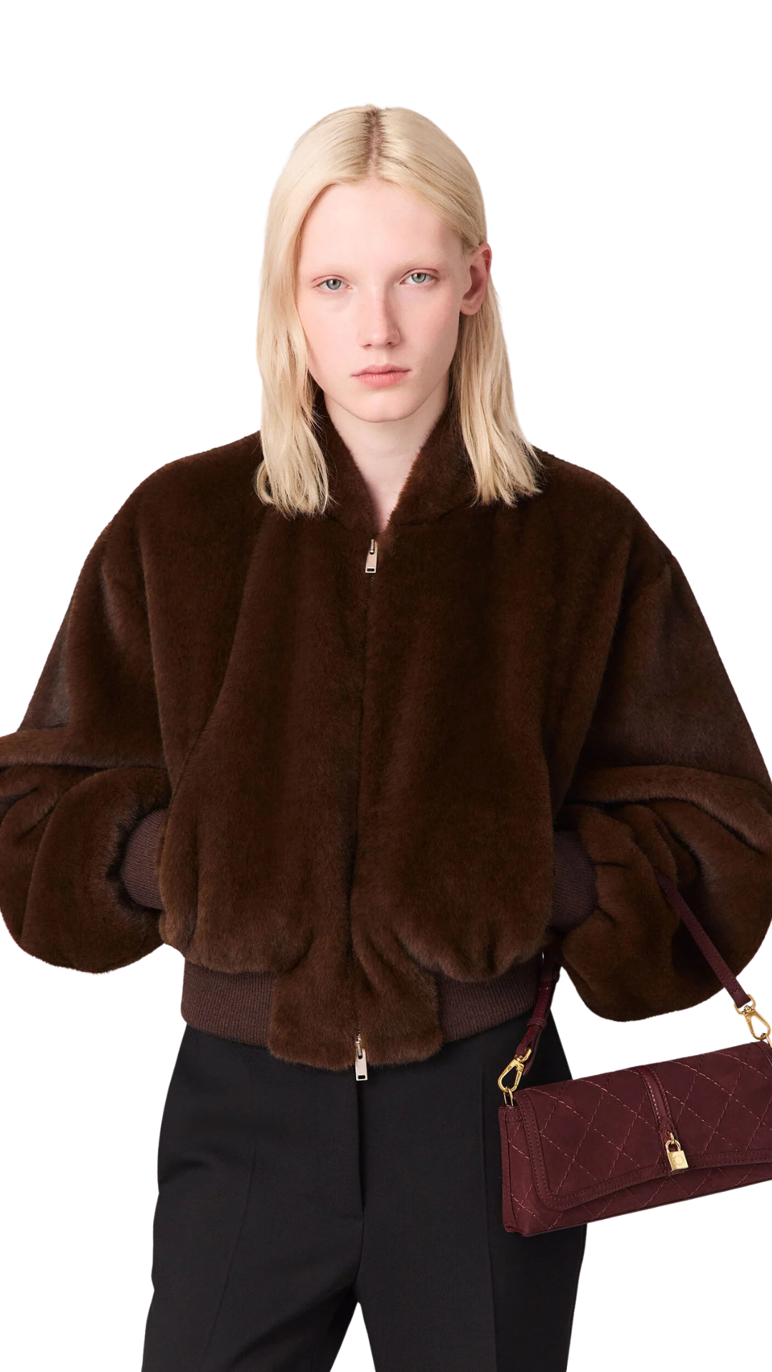 Plush Mink Bomber Jacket in Brown