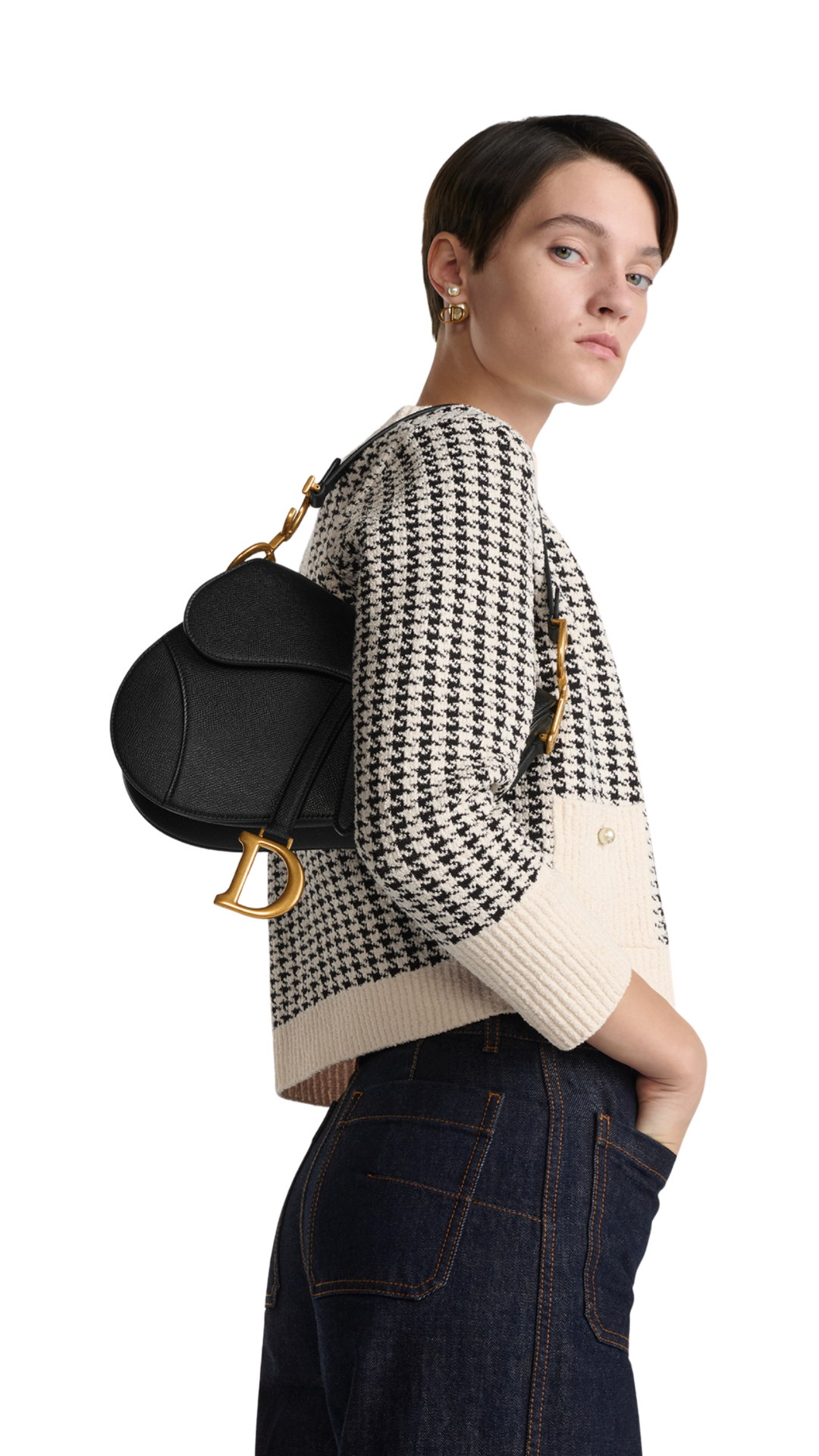 Saddle Bag with Strap in Black Grained Calfskin